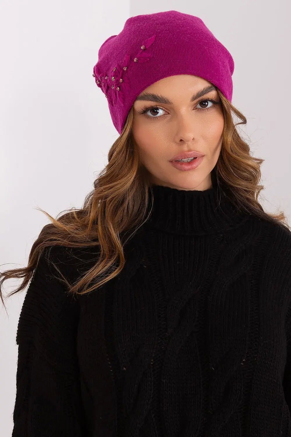 Women's Warm Winter Hat – Smooth Knit with Side Appliqué - Honesty Sales