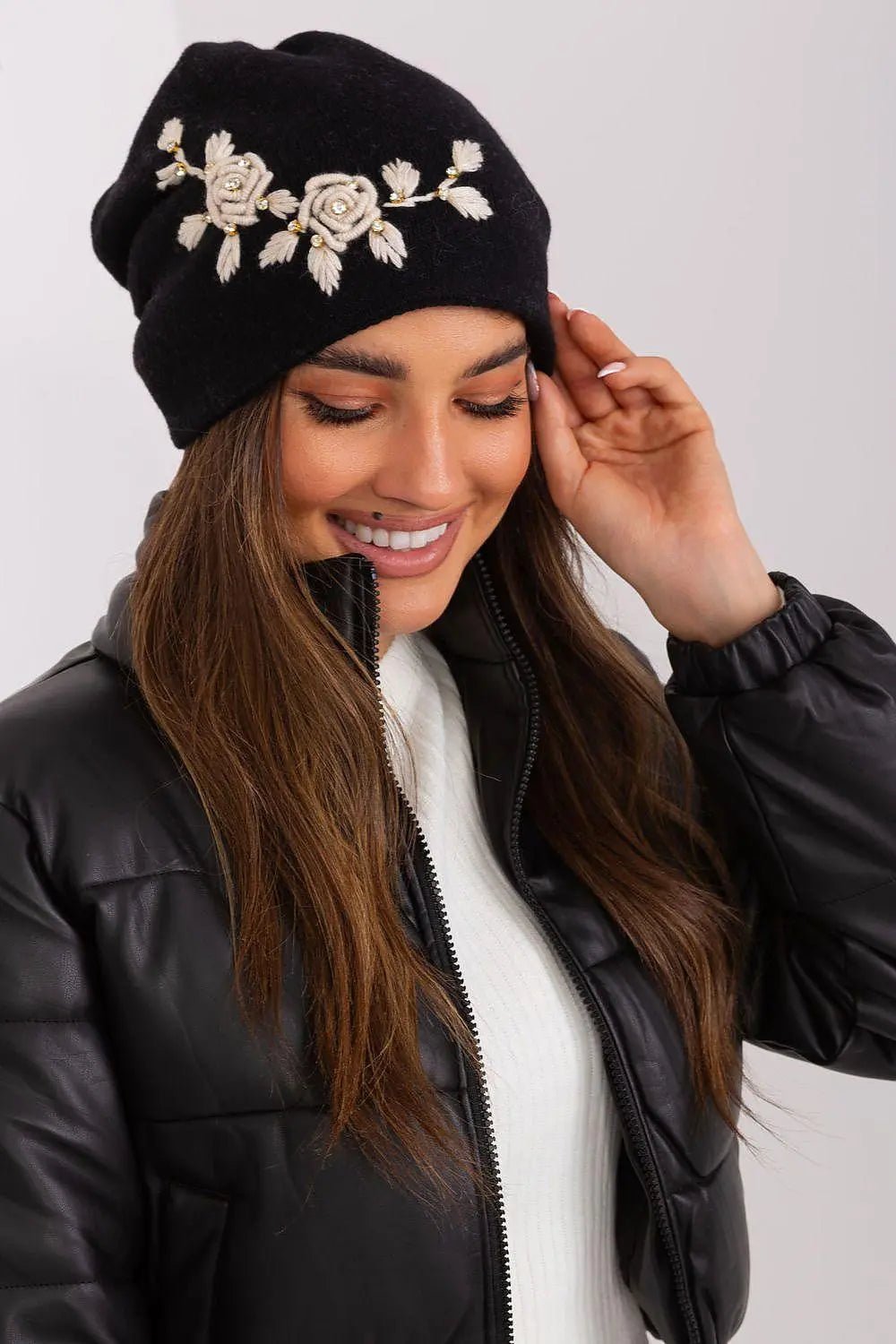 Women's Warm Winter Hat – Smooth Knit with Side Appliqué - Honesty Sales