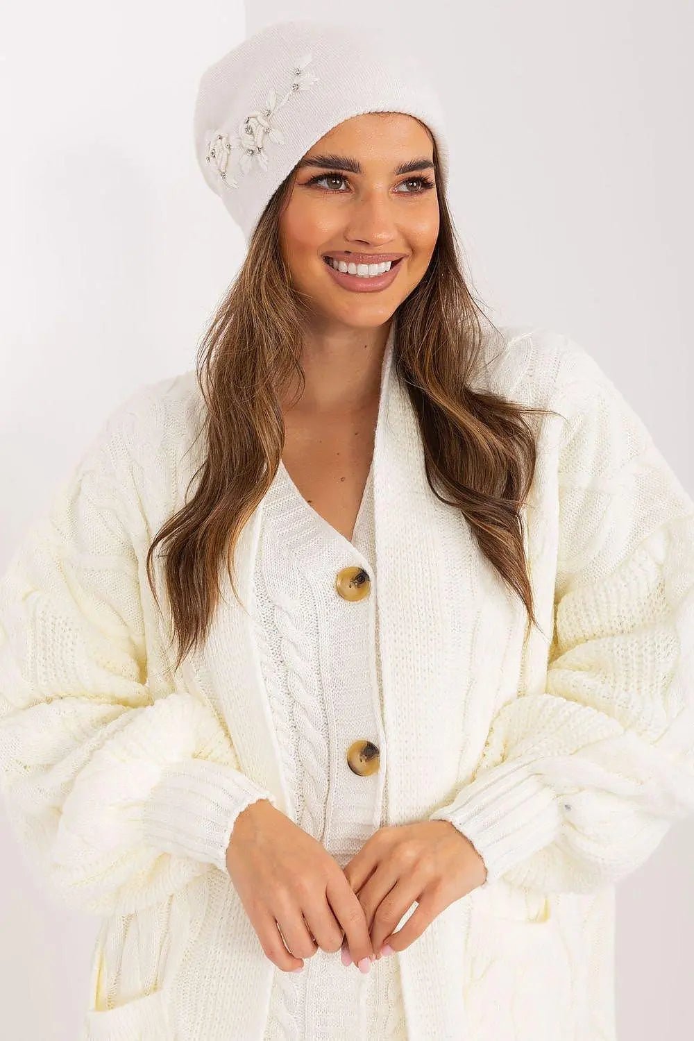 Women's Warm Winter Hat – Smooth Knit with Side Appliqué - Honesty Sales