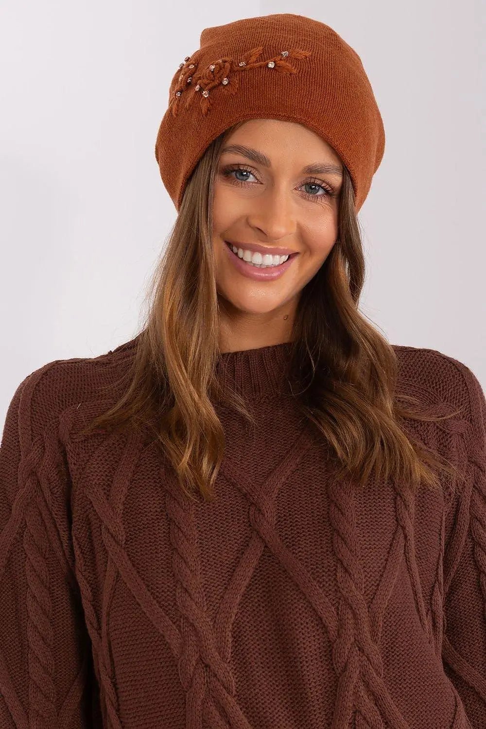 Women's Warm Winter Hat – Smooth Knit with Side Appliqué - Honesty Sales