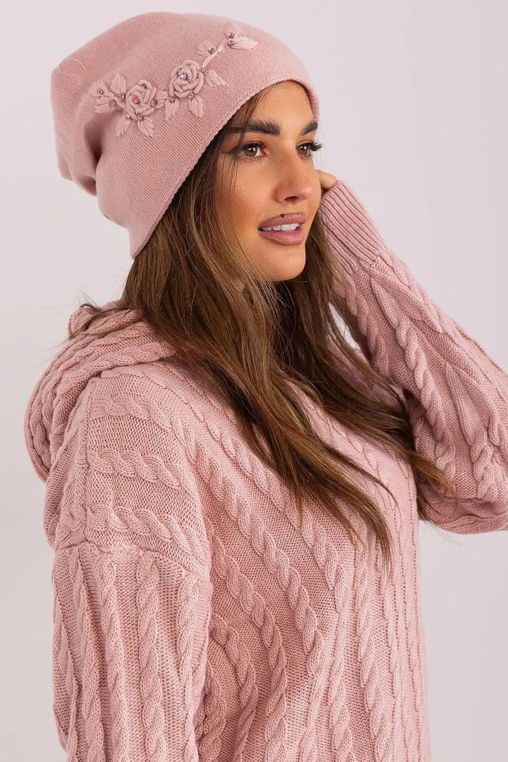 Women's Warm Winter Hat – Smooth Knit with Side Appliqué - Honesty Sales