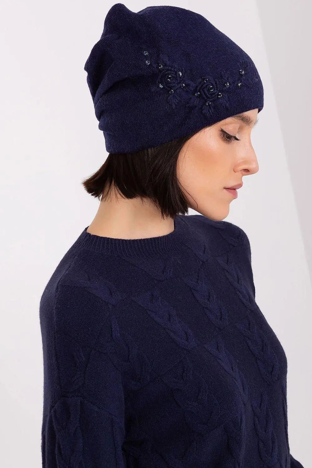 Women's Warm Winter Hat – Smooth Knit with Side Appliqué - Honesty Sales