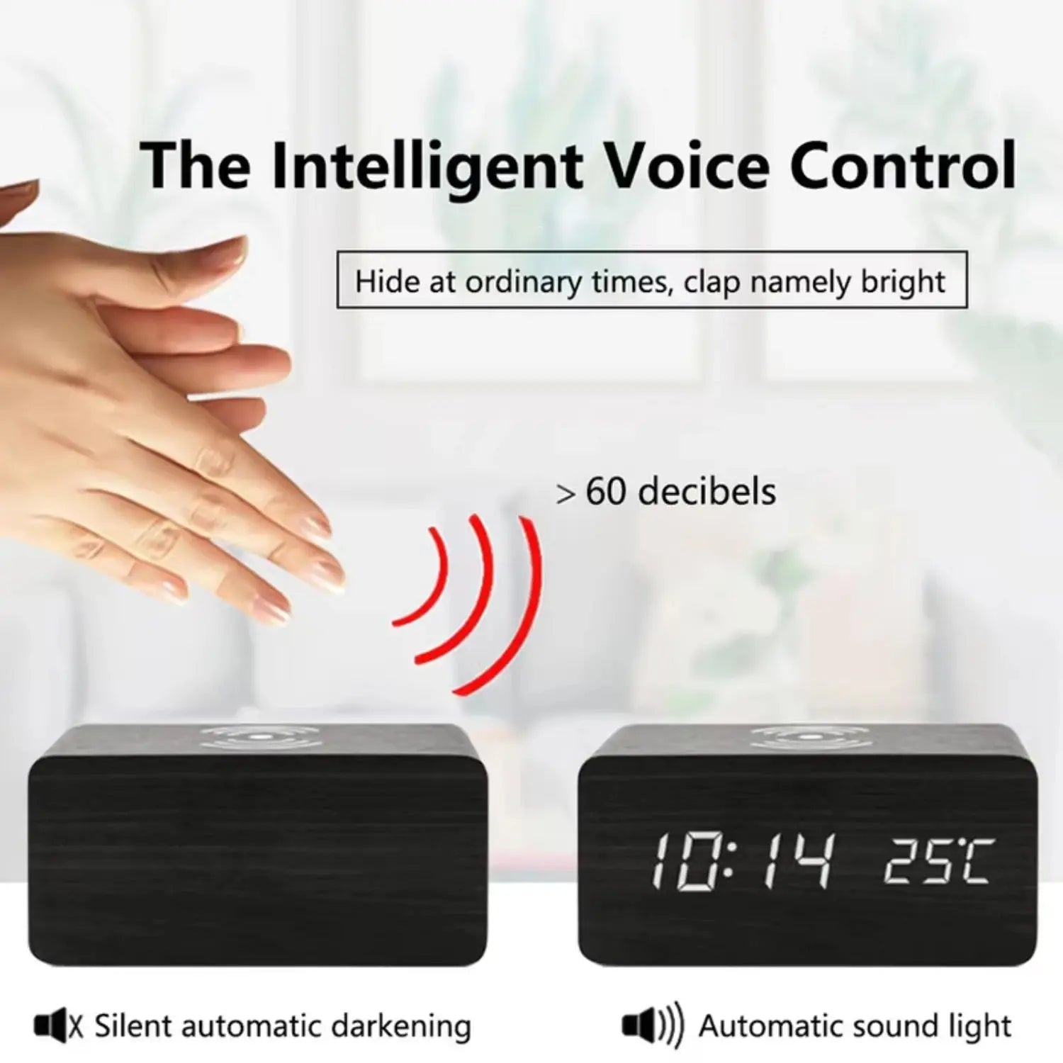 Wooden Digital Alarm Clock with Wireless Charging, Clock with Time, Date,Temperature, Desk Clocks Office,Bedside Clock Clock - Honesty Sales