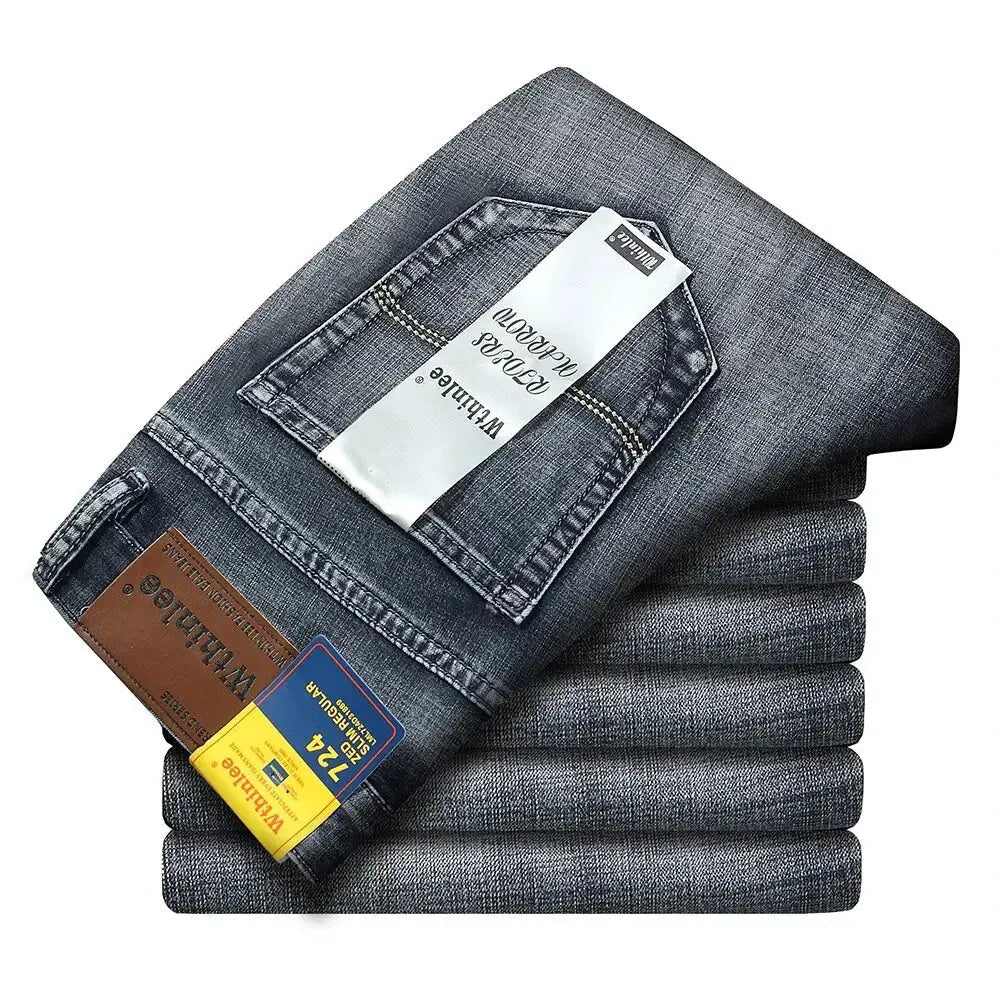 Wthinlee Men's Stretch Straight Jeans - Fashionable Classic Blue/Black Business Denim Trousers - Honesty Sales