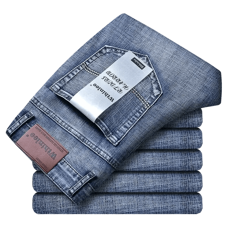 Wthinlee Men's Stretch Straight Jeans - Fashionable Classic Blue/Black Business Denim Trousers - Honesty Sales