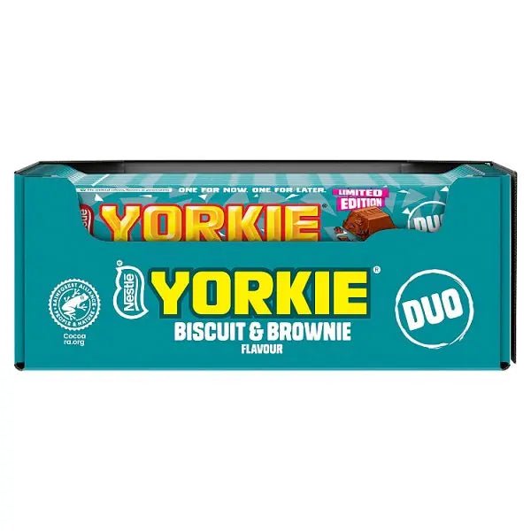 Yorkie DUO Biscuit & Brownie Flavour Milk Chocolate Bar 66g (Case of 24) - Honesty Sales