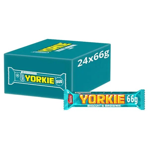 Yorkie DUO Biscuit & Brownie Flavour Milk Chocolate Bar 66g (Case of 24) - Honesty Sales