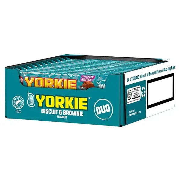 Yorkie DUO Biscuit & Brownie Flavour Milk Chocolate Bar 66g (Case of 24) - Honesty Sales