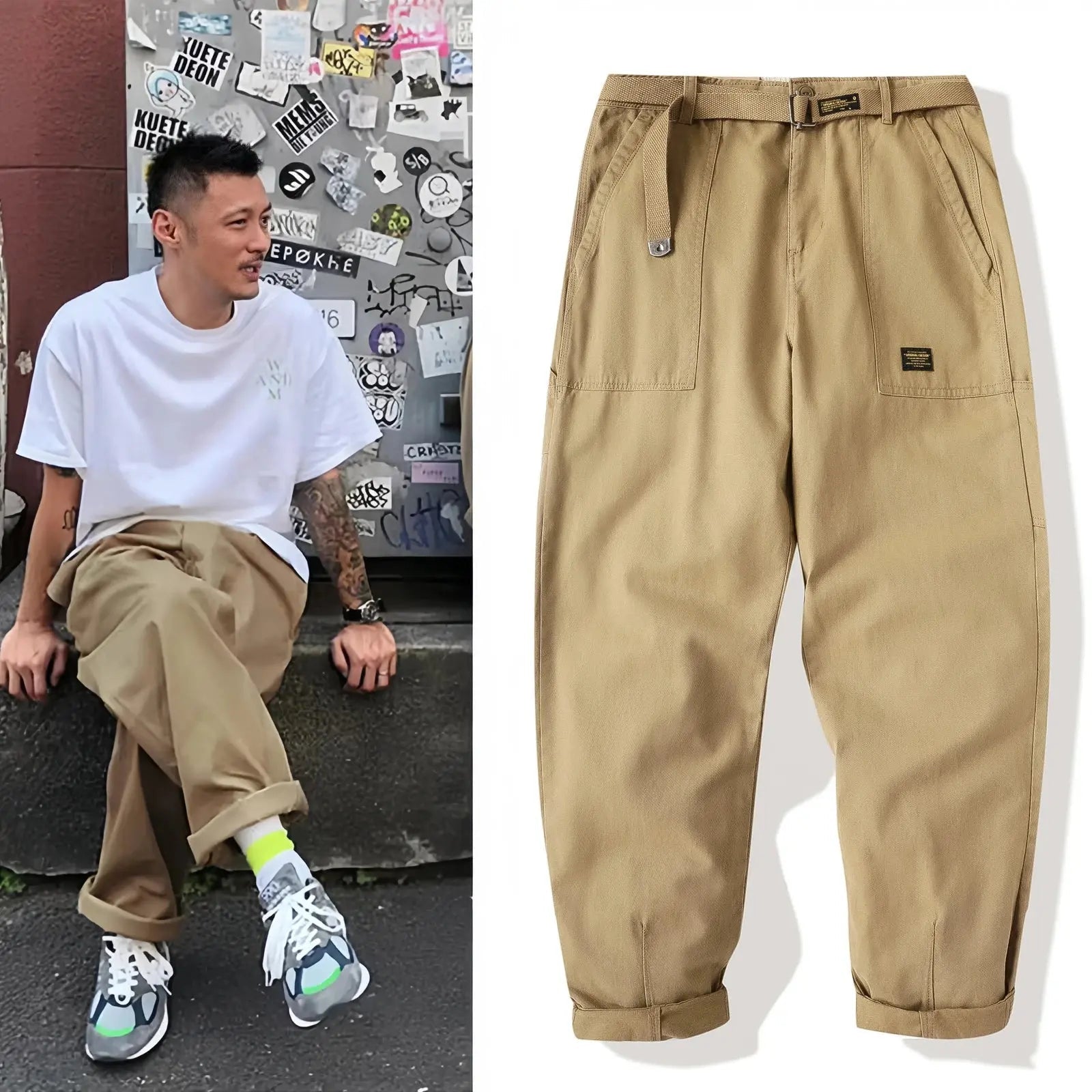 Yu Wenle Amekaji Trendy Versatile Workwear Pants Men American Retro Trousers Fashion Cargo Pants Man Straight Casual Baggy Pants - Honesty Sales